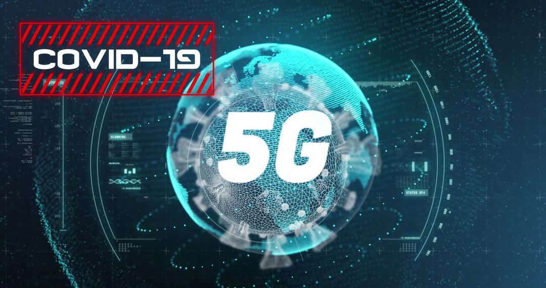 3D Covid 19 Cell with 5G and Digital Data Background