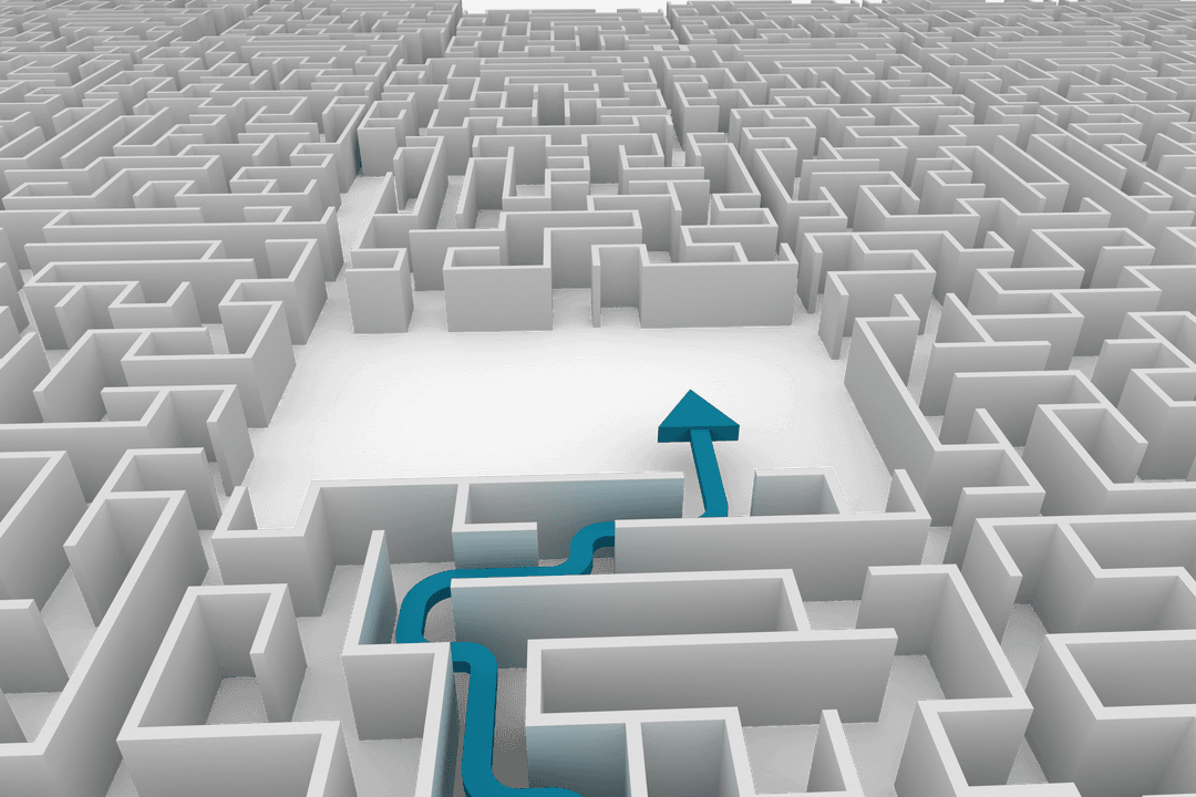 Transparent Maze with Blue Arrow Navigation Pathway