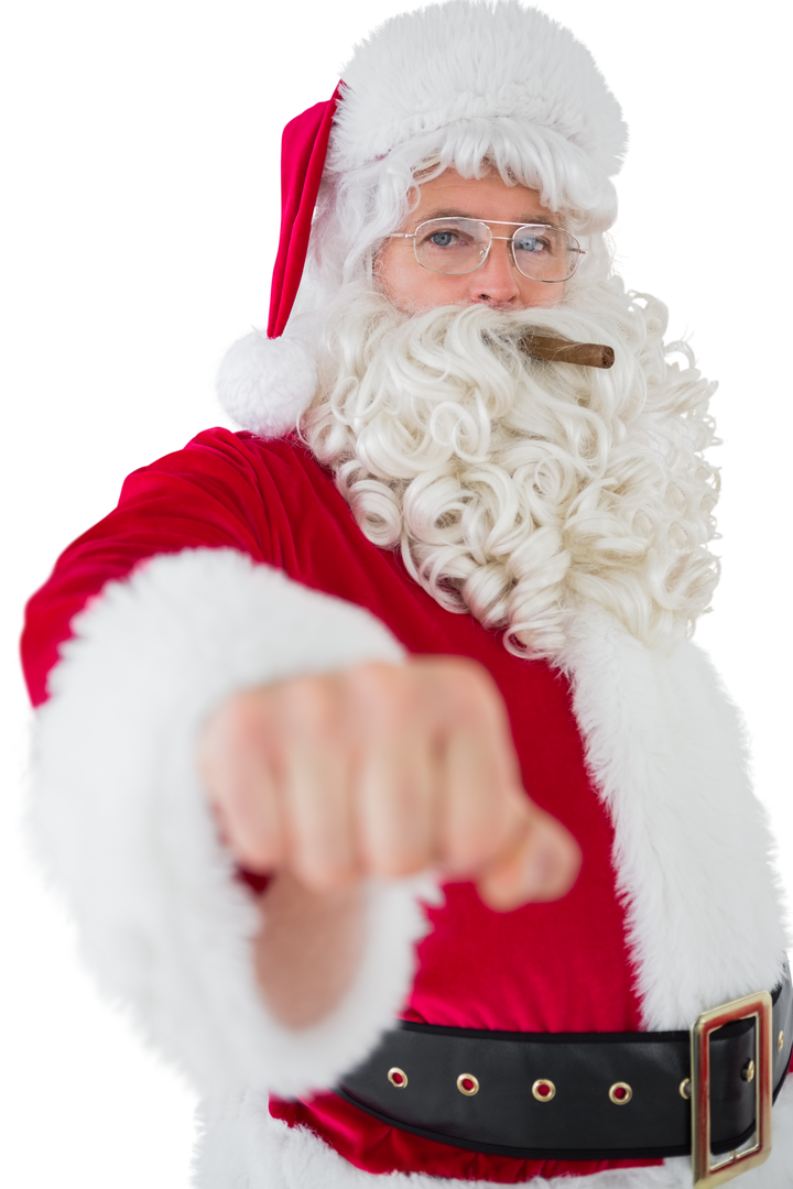 Transparent Santa Claus with White Beard, Red Suit, Cigar, Fist Forward - Download Free Stock Images Pikwizard.com