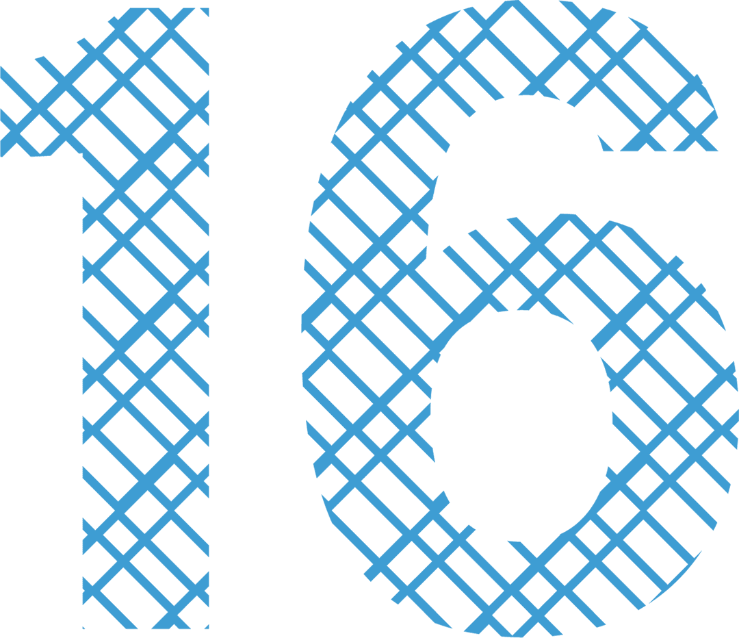 Blue Grid Number 16 on Transparent Background