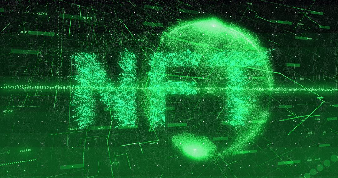 Glowing Digital NFT Text with Data and Globe Elements