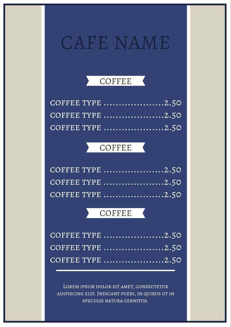 Elegant Navy Blue Cafe Menu Template - Download Free Stock Templates Pikwizard.com