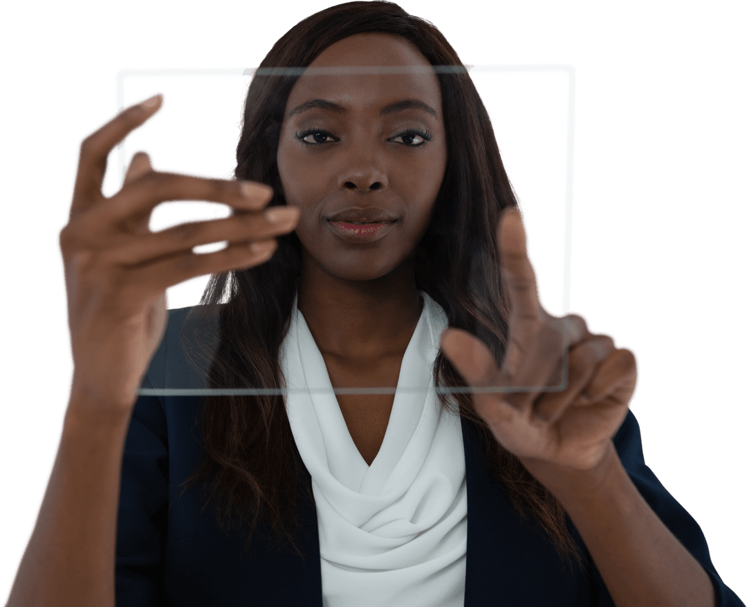 Transparent Interface Interaction by Female Professional in Business Attire