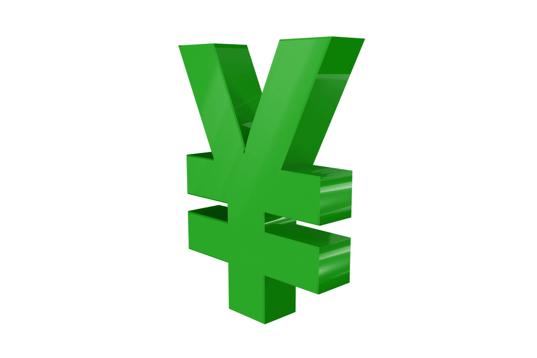 Green Yen Symbol on Transparent Background for Currency Concept