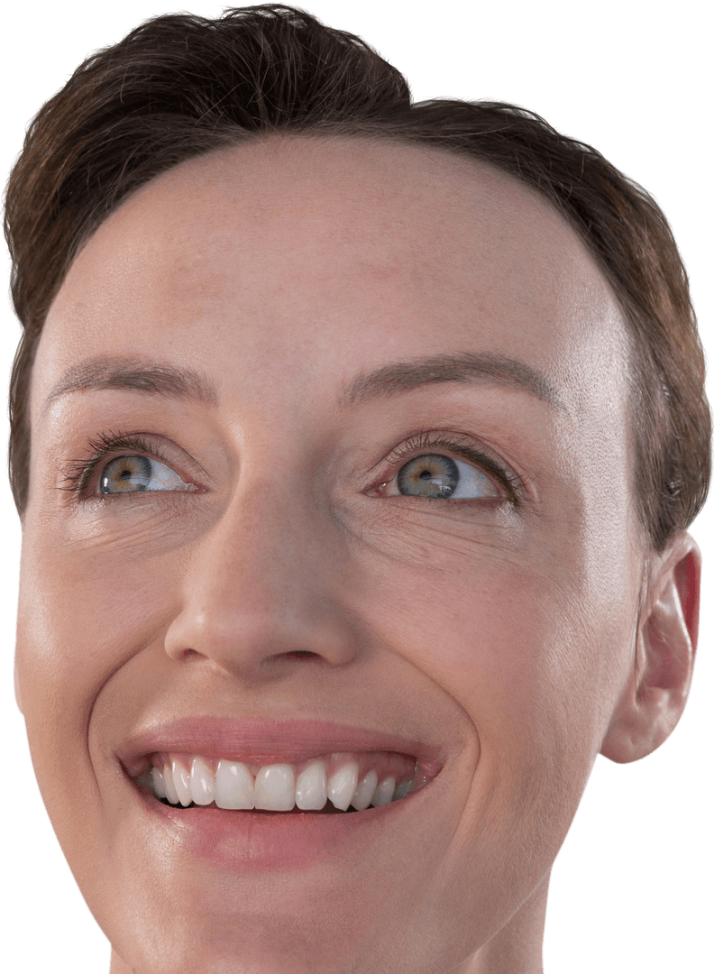 Transparent Image of Happy Caucasian Woman Smiling and Looking Upwards