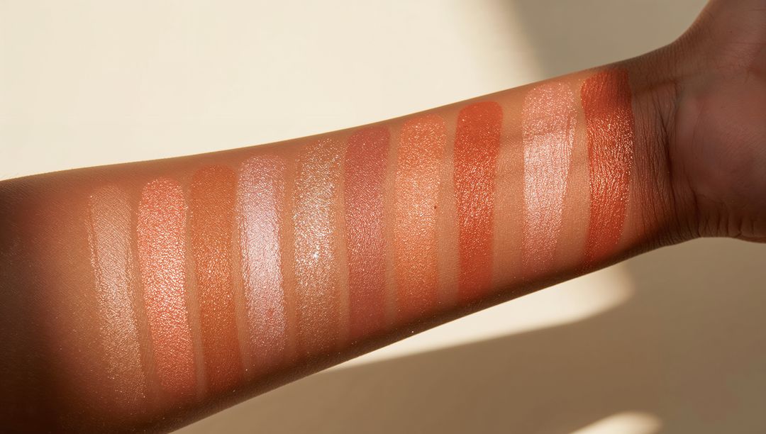 Diverse Arm with Array of Metallic Matte Makeup Swatches
