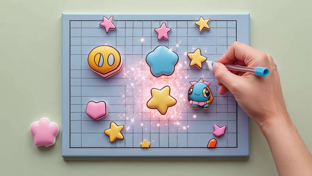 Whimsical Star Illustration on Playful Grid Board