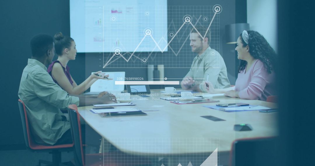 Diverse Team Analyzing Digital Visualization at Business Meeting