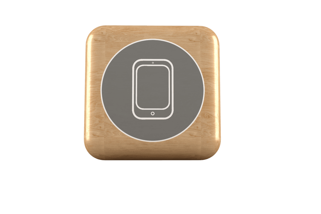 Transparent Smartphone Icon on Wooden Cube Design Emphasizes Modern Technology
