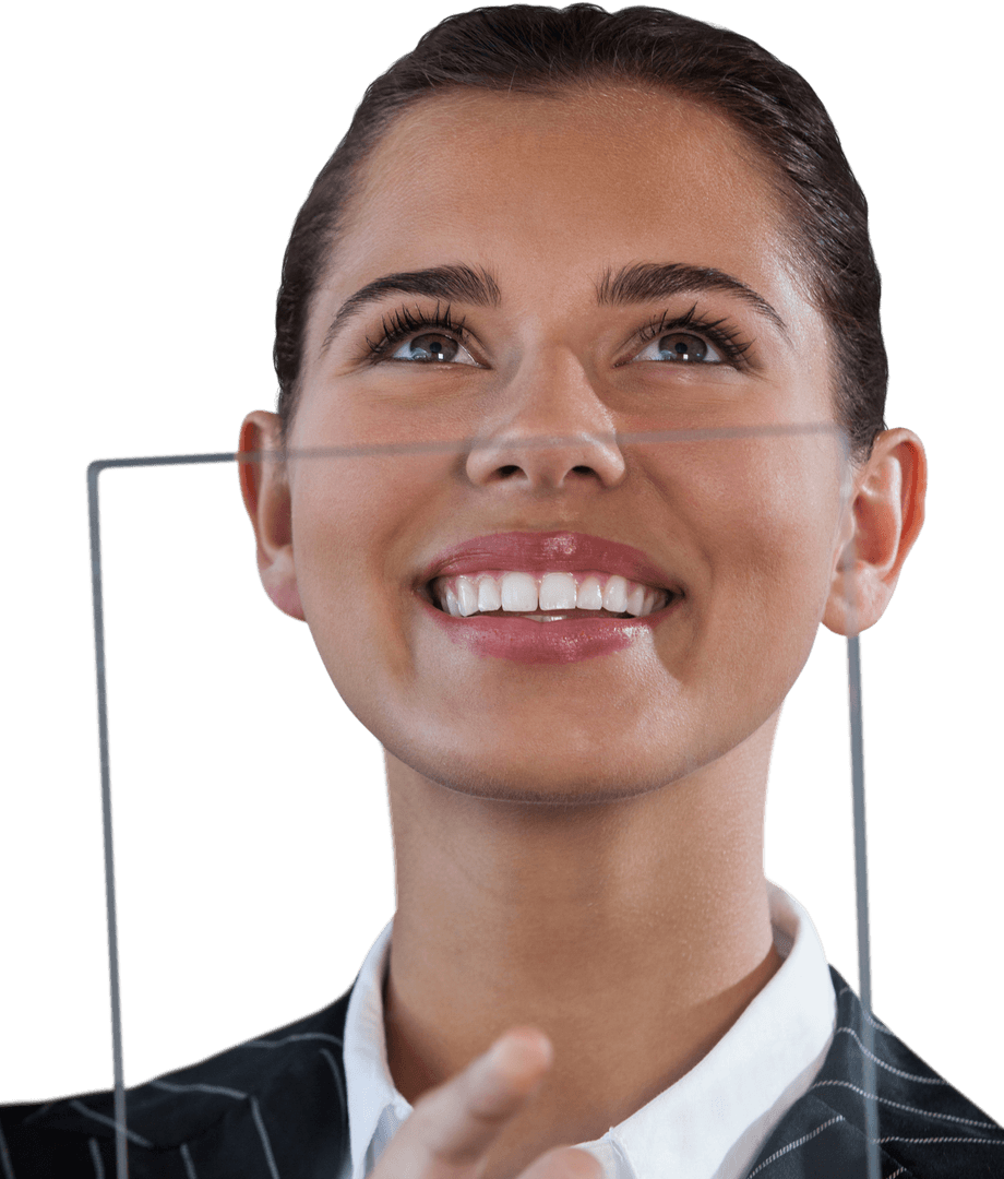 Transparent Glass Interface Usability by Smiling Businesswoman