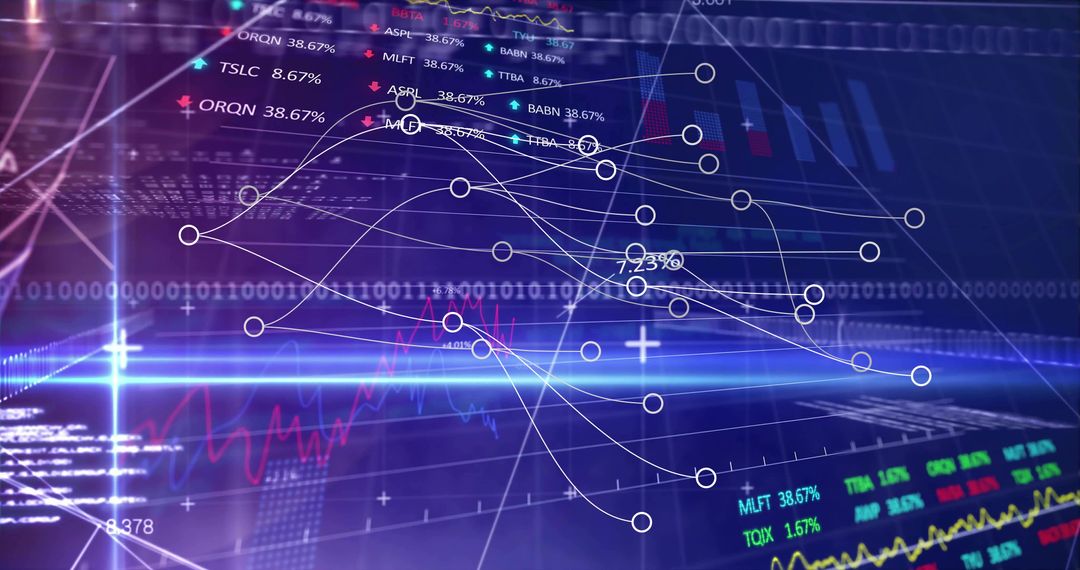 Futuristic financial dashboard visualizing flowing trend lines and glowing market data