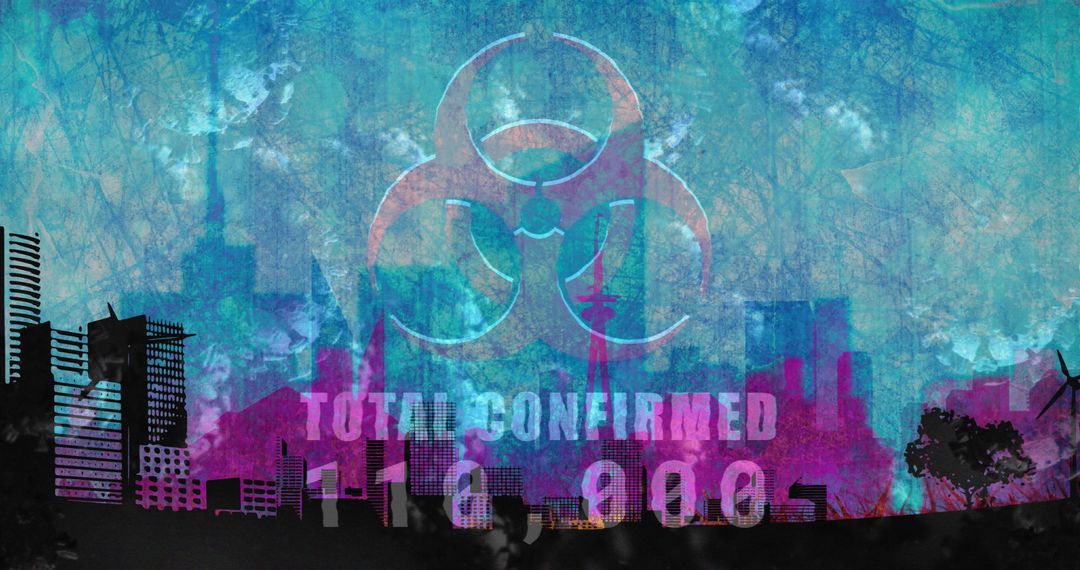 Abstract Cityscape with Biohazard Symbol and COVID-19 Theme