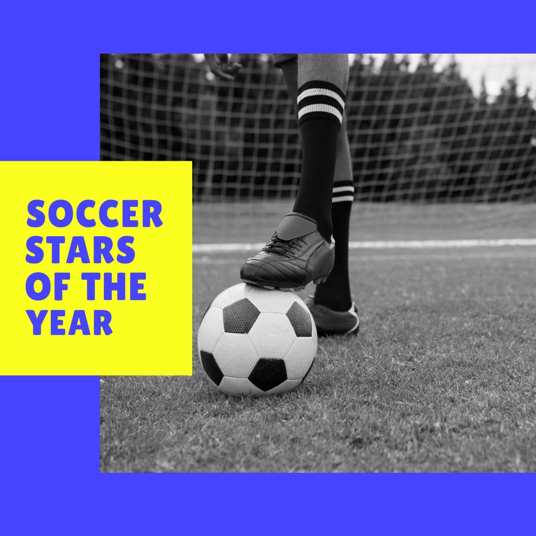 Monochrome Soccer Player Posed on Field Ready to Kick