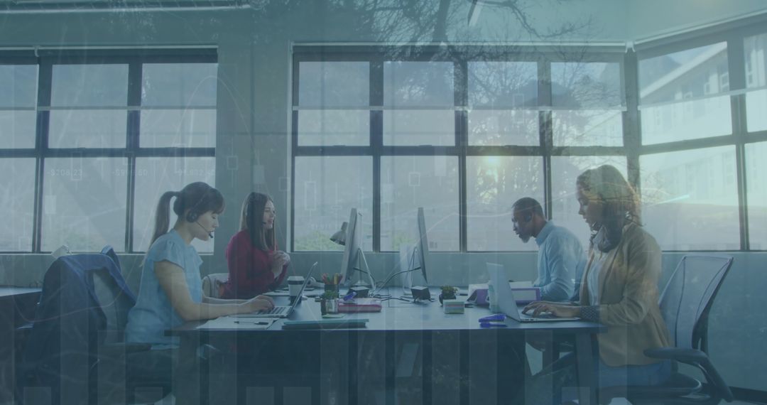 Business Team Collaborating with Financial Data Technology