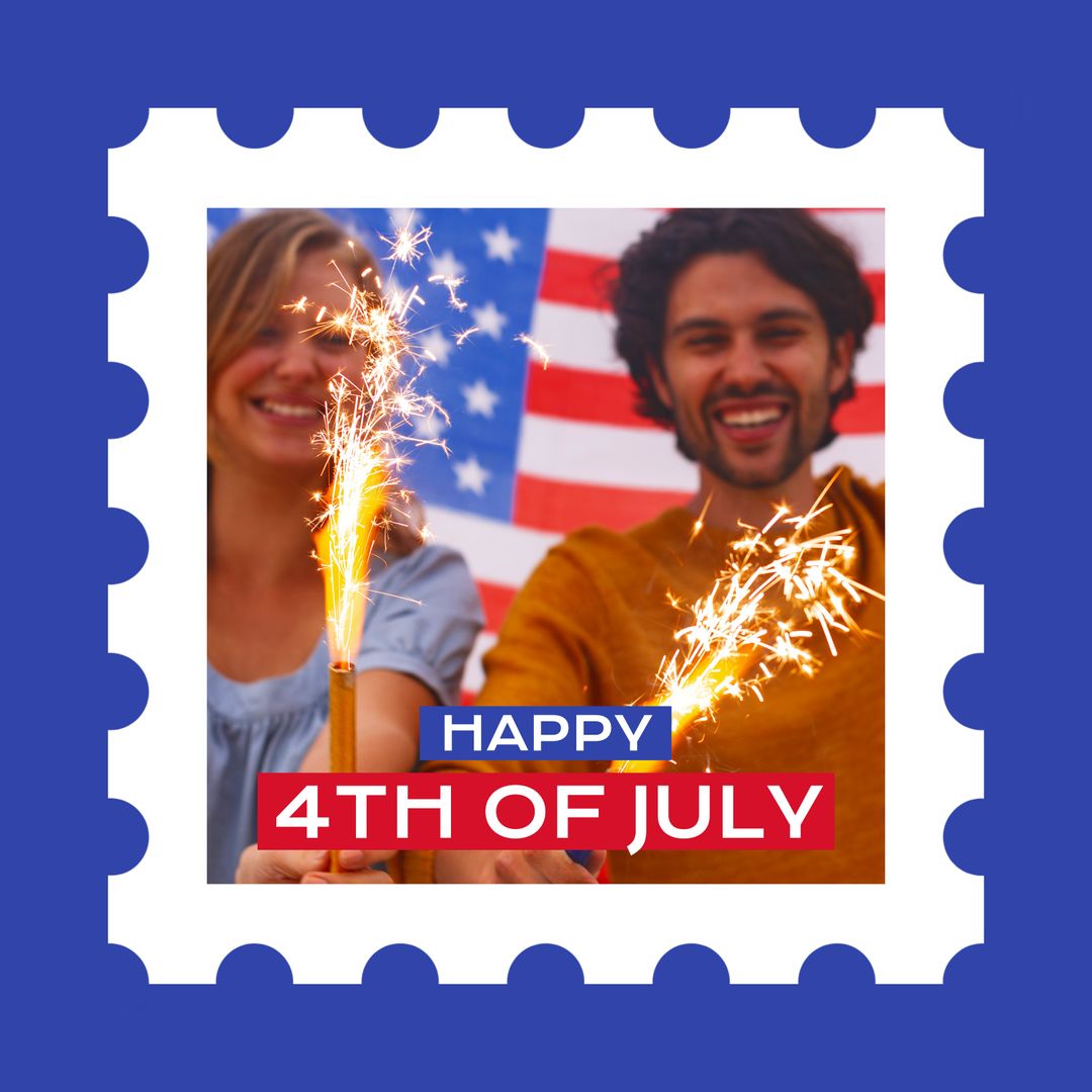 Happy 4th of July Celebration with Sparklers and American Flag