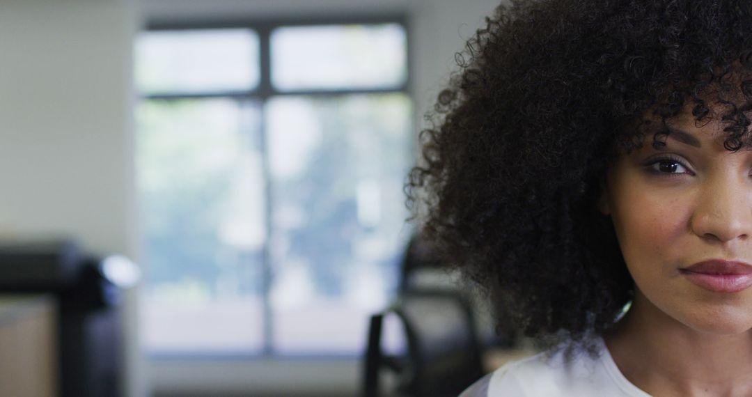 Portrait of African American Woman in Office Setting with Natural Hair - Free Images, Stock Photos and Pictures on Pikwizard.com