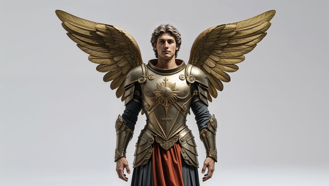 Majestic Knight in Golden Winged Armor in Studio Lighting