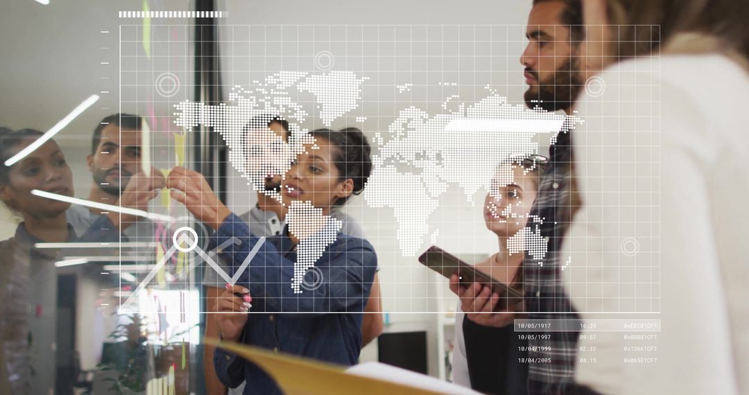 Team Collaboration in Office with Digital Map Overlay