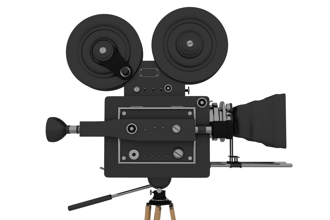 Vintage Film Reel Camera with Tripod Transparent Background