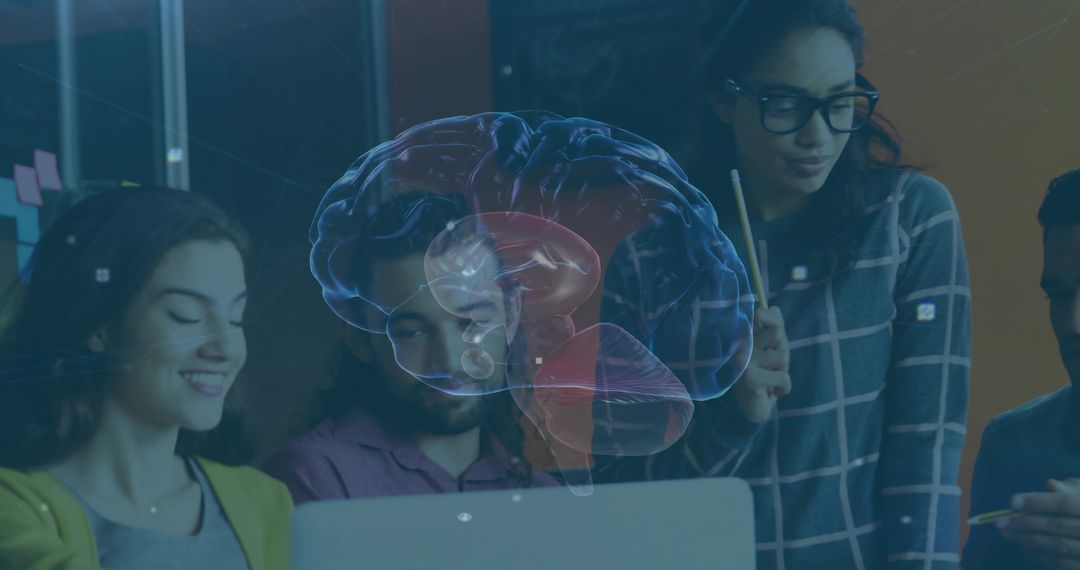 Hologram Brain Projection Meeting: Team Collaboration and Innovation