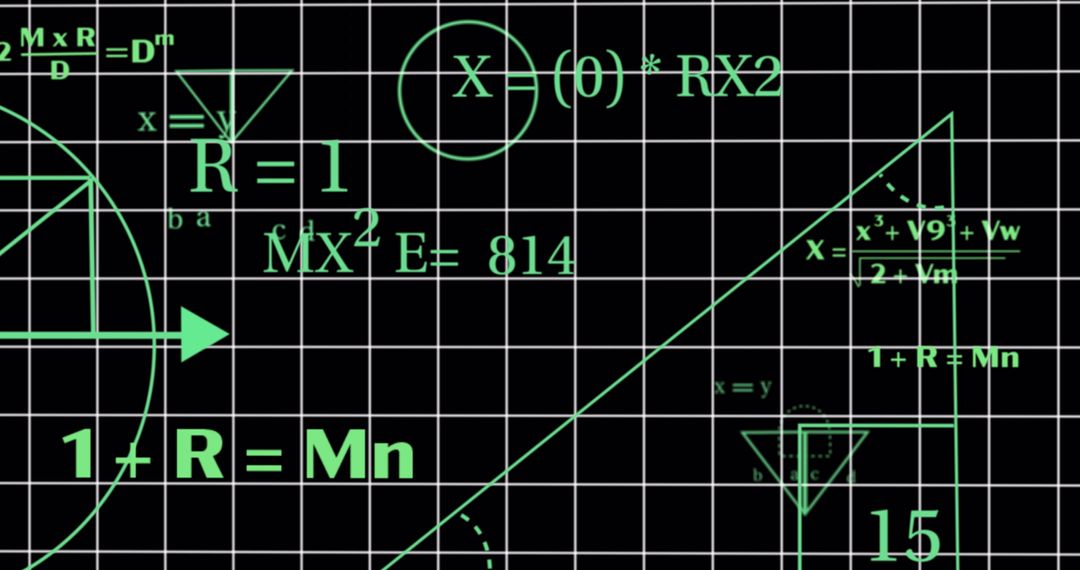 Digital Mathematical Equations on Black Grid Background