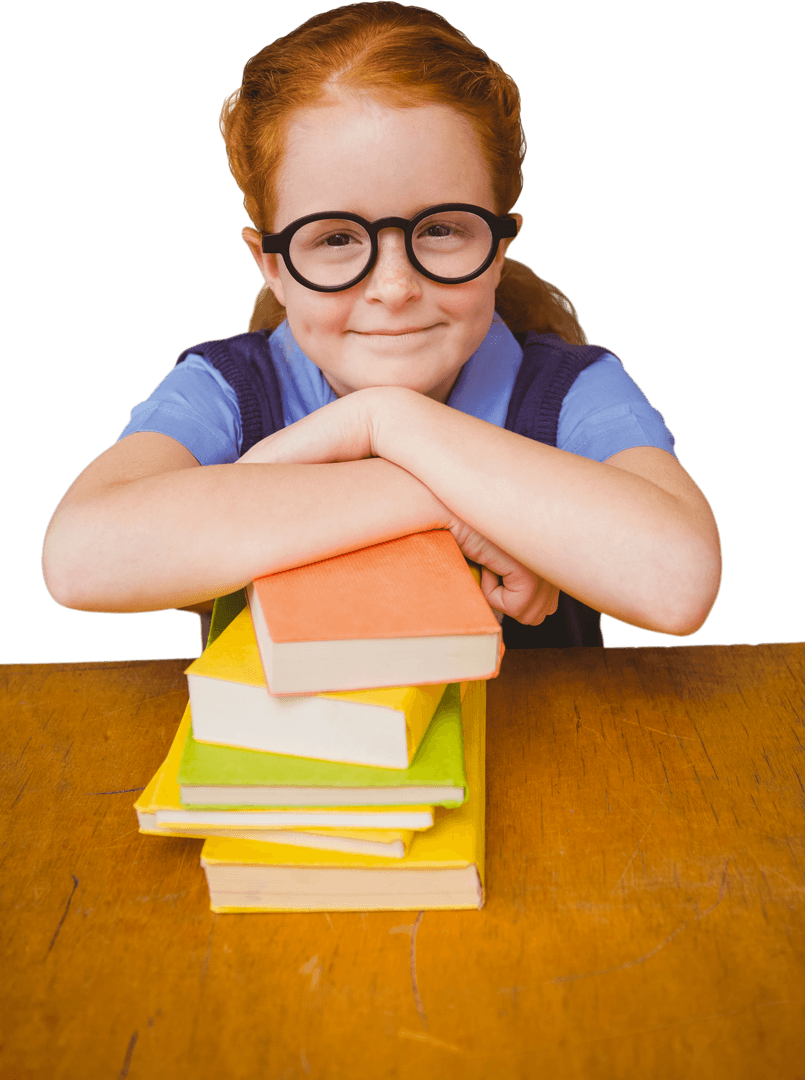 Smiling Schoolgirl with Books on Transparent Background