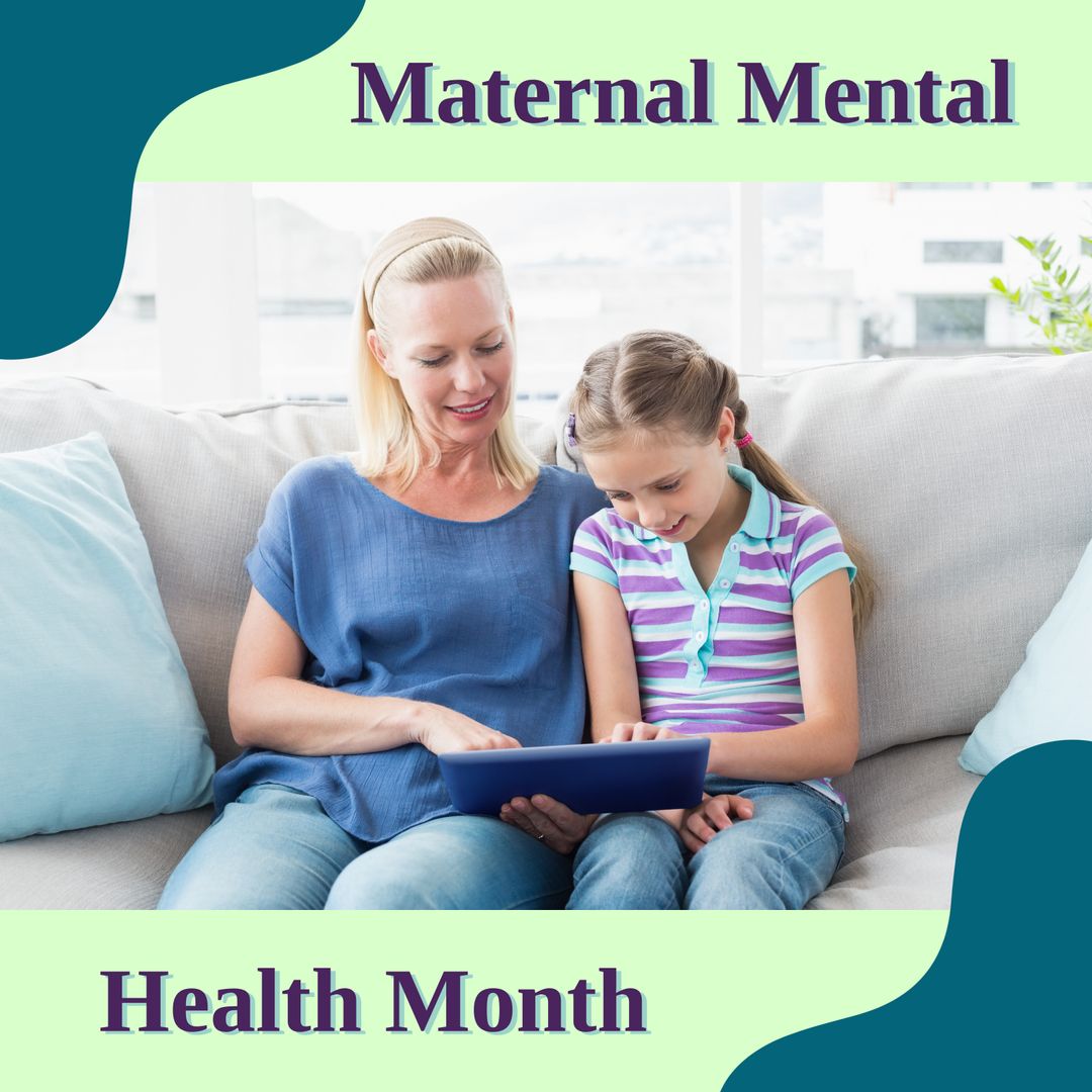 Mother and Daughter Sharing Tablet During Maternal Mental Health Awareness
