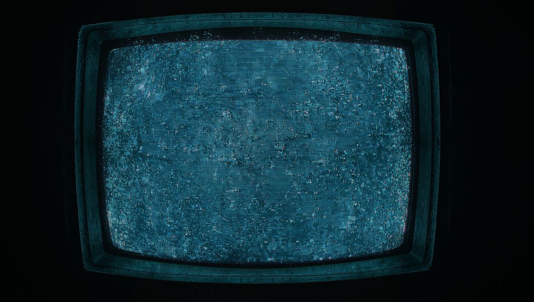 Blue Static Noise on Vintage CRT Television Screen