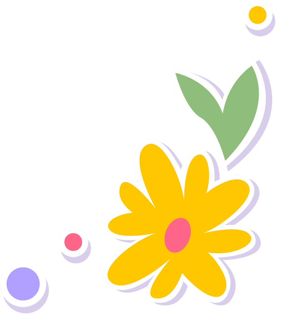 Flat Design Yellow Flower with Decorative Circles on Transparent Background