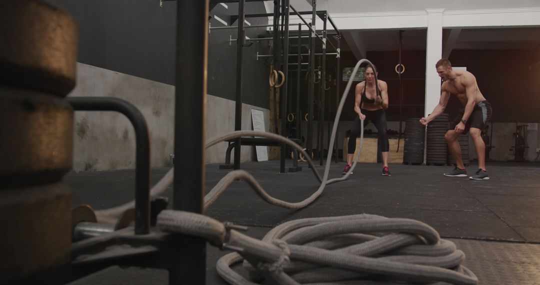 Battle Rope Training Session with Coach in Modern Gym