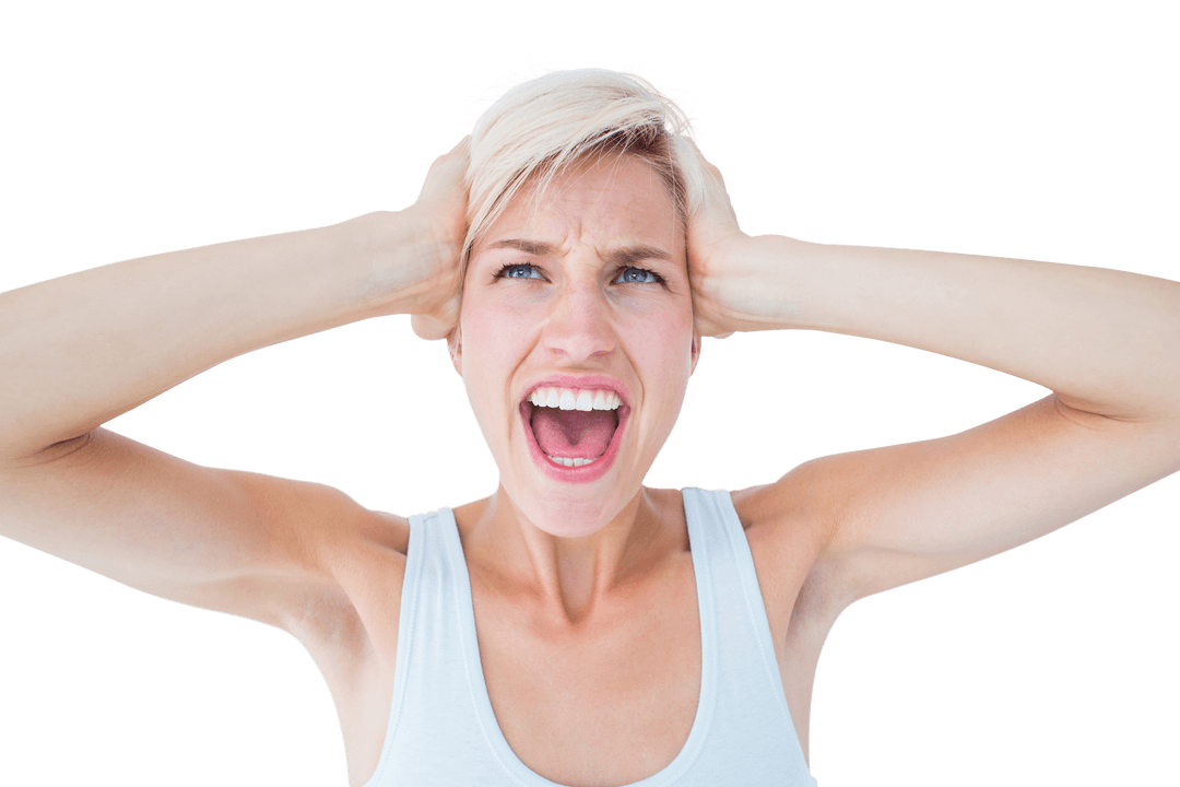 Frustrated Blonde Woman Screaming in Transparent Background
