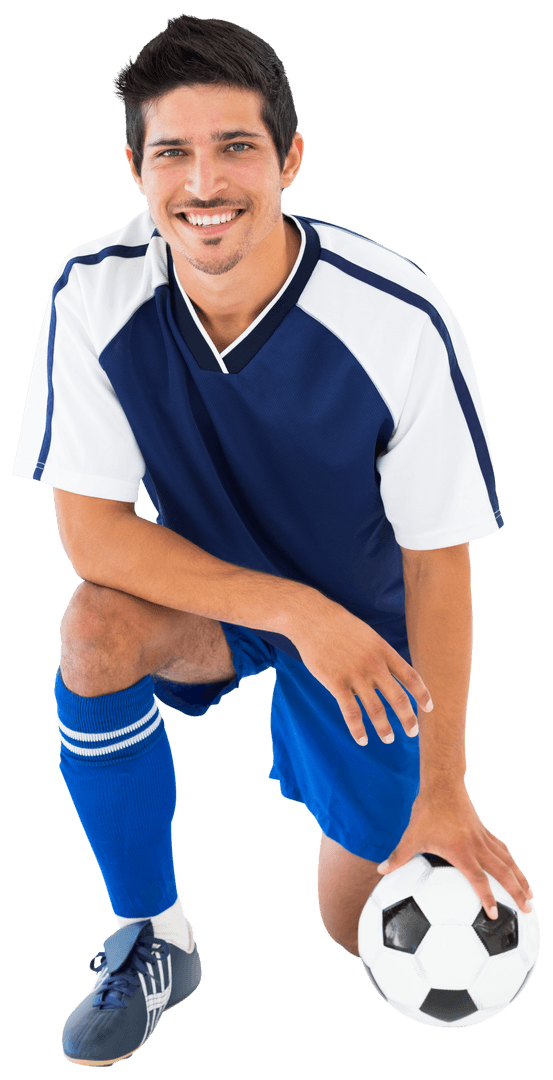 Smiling Soccer Player with Ball on Transparent Background