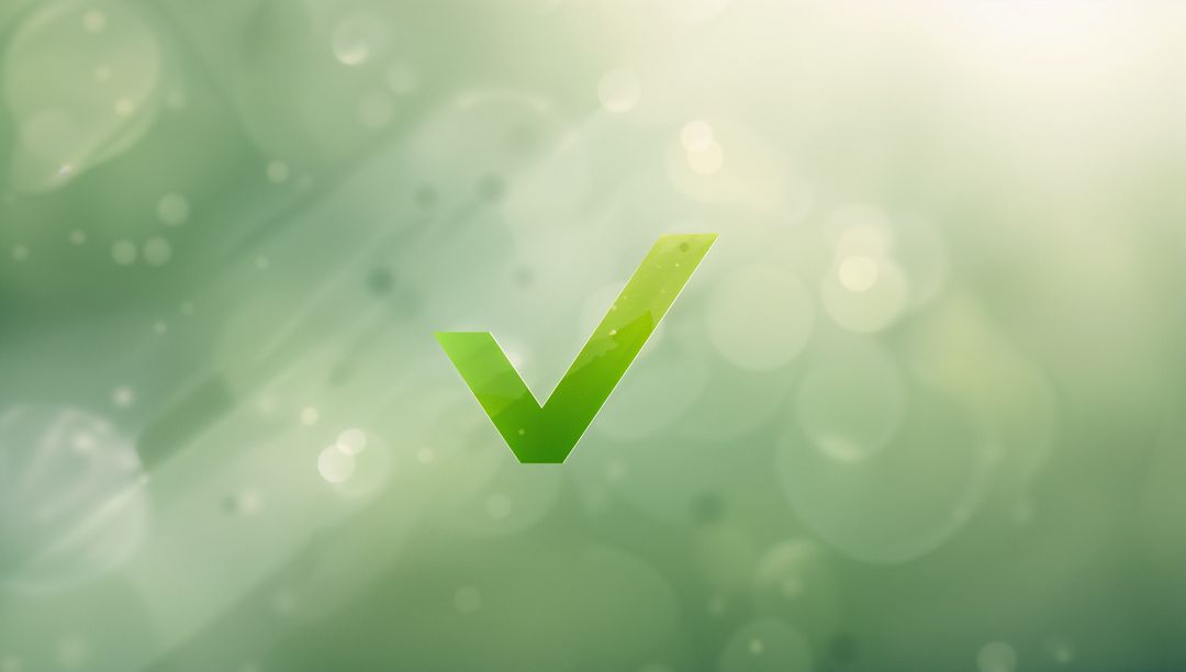 Glowing Green Check Mark on Abstract Gradient Background