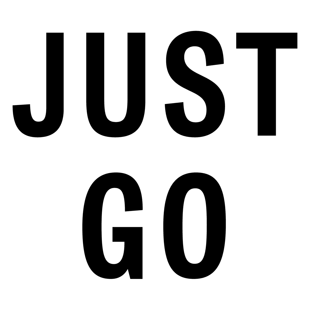 Black Transparent Icon with Just Go Text in Motion