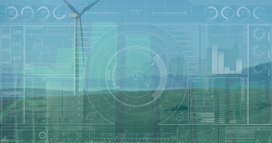 Digital Interface Overlay on Wind Turbine Field for Renewable Energy Management