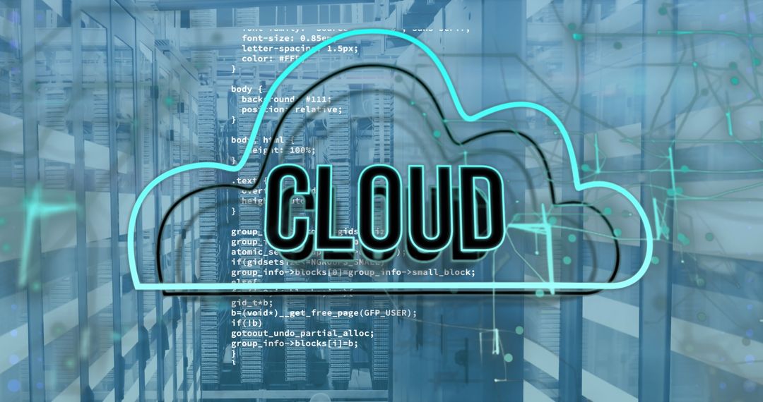 Cloud Icon and Data Processing in Server Room
