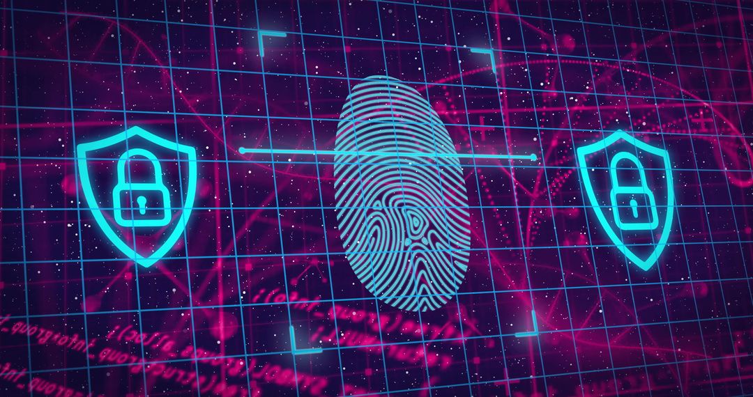 Futuristic Cybersecurity Interface with Fingerprint and Shields