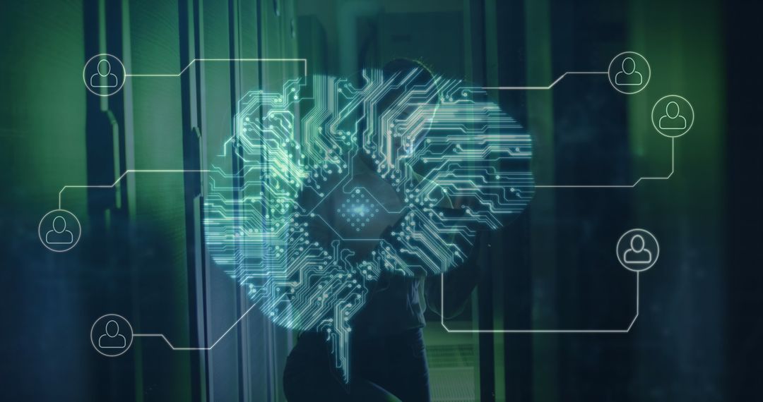 Floating Digital Brain Interface in Modern Server Room