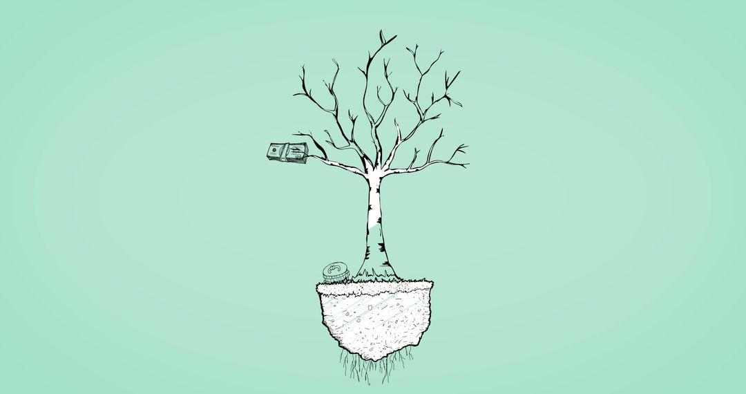 Cartoon tree with money on floating island - Free Images, Stock Photos and Pictures on Pikwizard.com