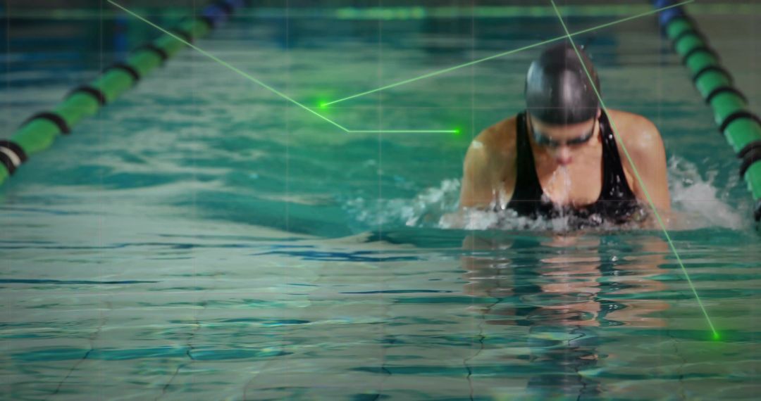Competitive Swimmer in Motion Breathing on Stylish Swim Lane