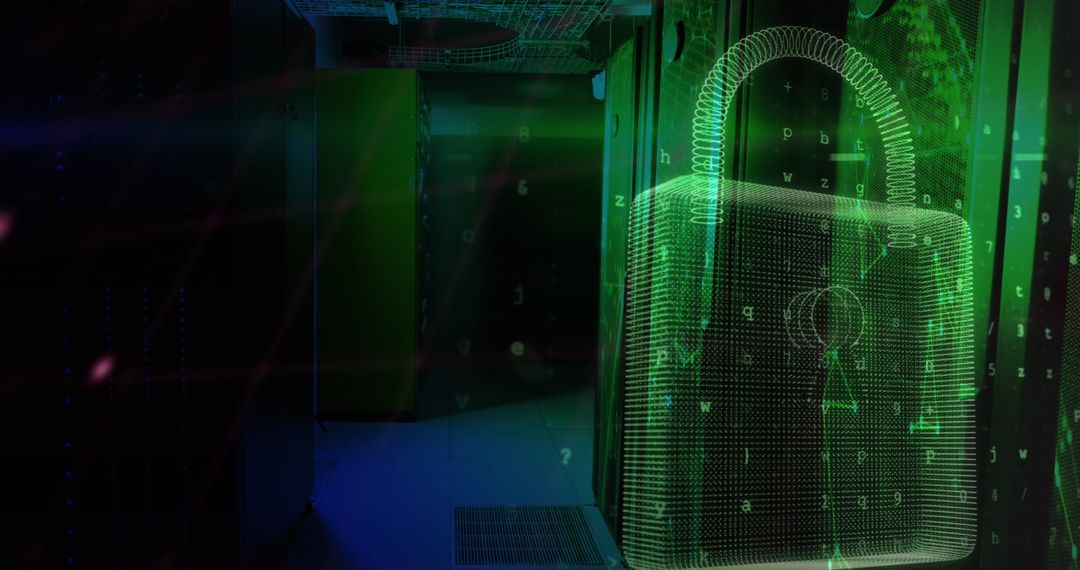 Cybersecurity Padlock Over Modern Data Center