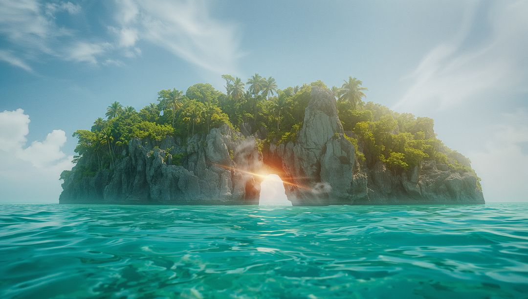Enchanted Tropical Island with Natural Arch and Crystal Clear Waters