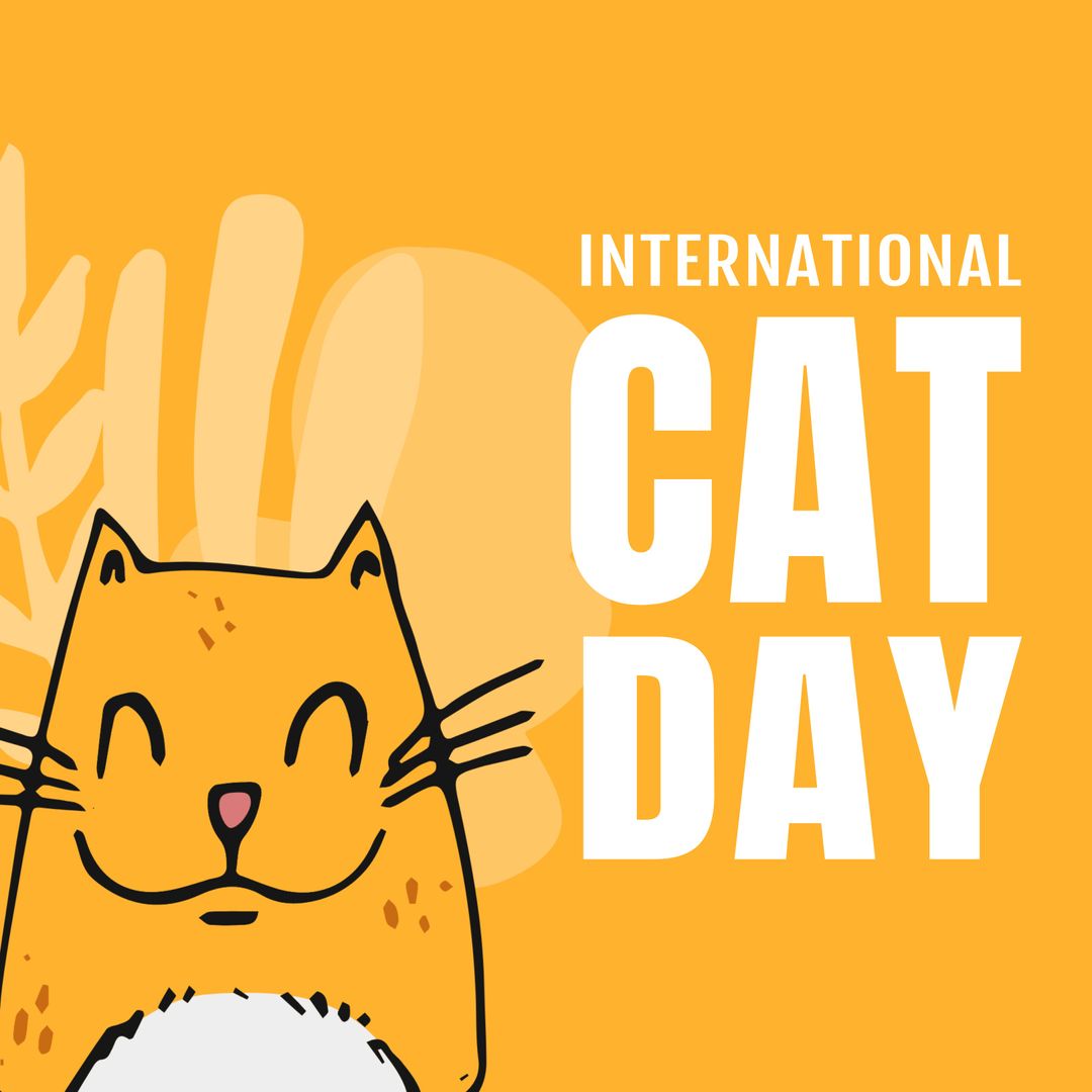 International Cat Day Celebratory Illustration with Smiling Cat