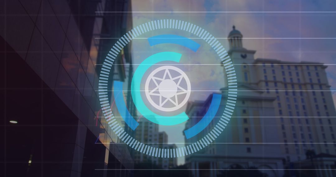 Digital Interface Overlay on Modern Cityscape Background