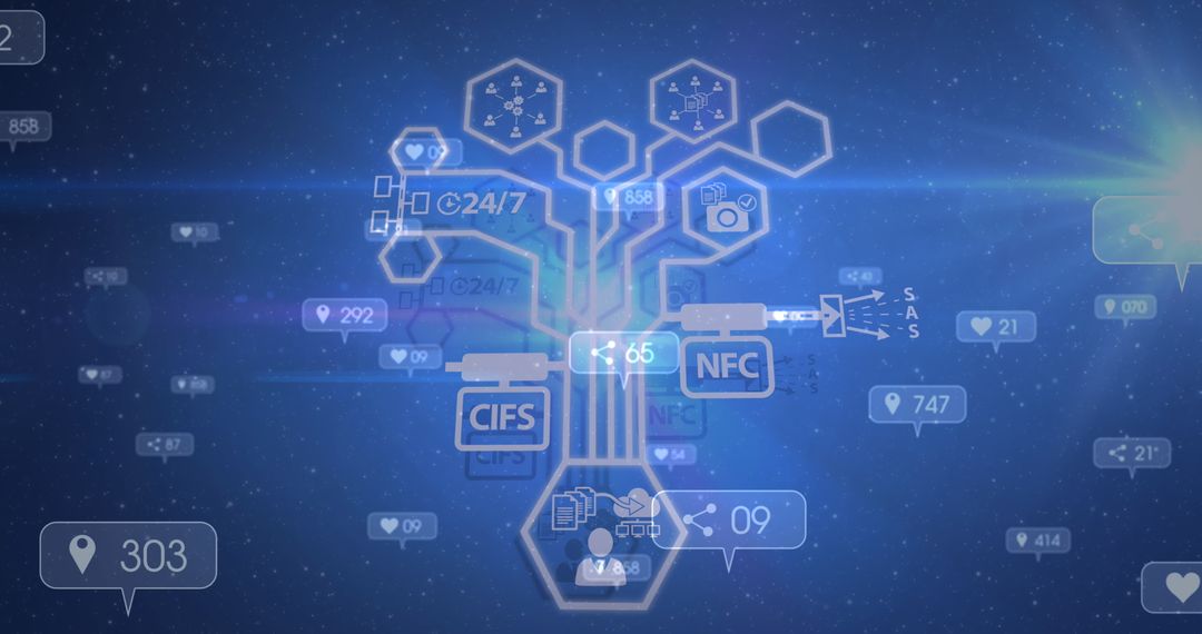 Digital Interface with Social Media Icons and Numbers