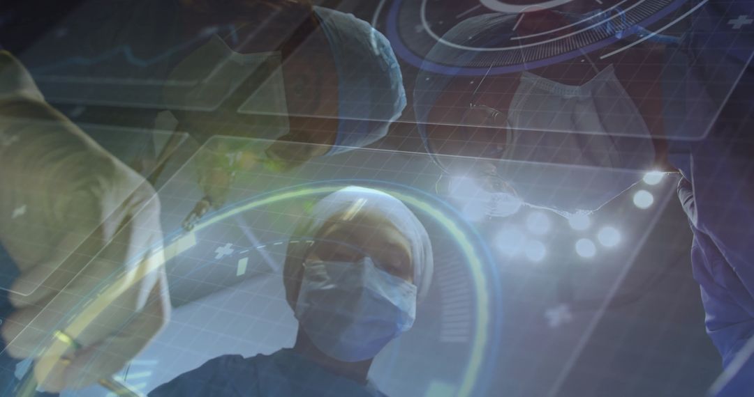 Futuristic Surgical Team in Operating Room with Digital Interface