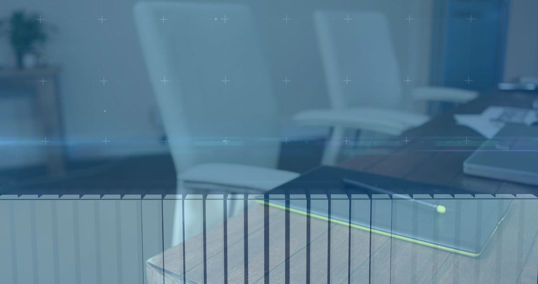 Futuristic Data Interface in a Modern Office Space