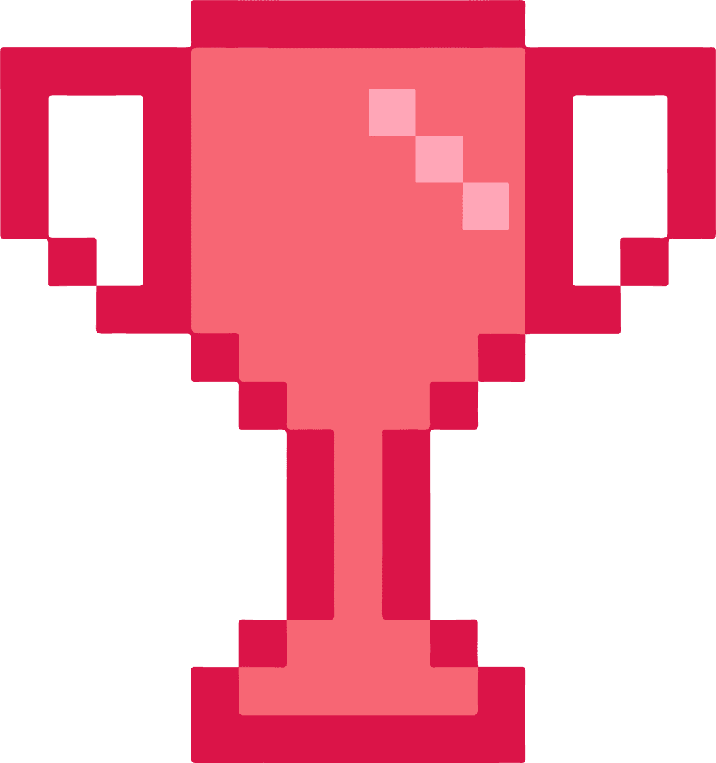 Pixel Art Trophy Shining with Red and Pink on Transparent Background
