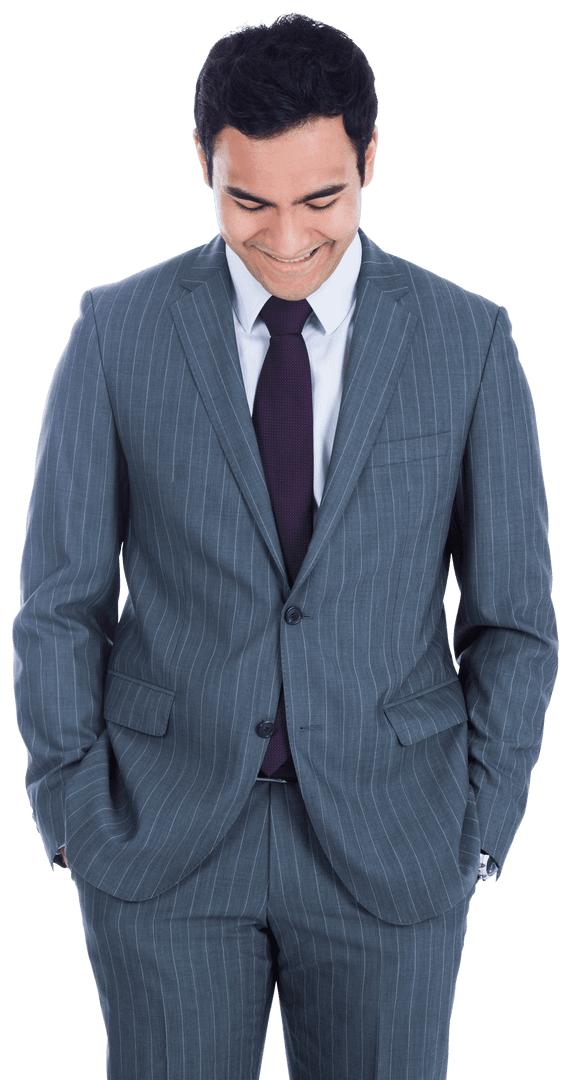 Happy Businessman Smiling in Pinstripe Suit on Transparent Background