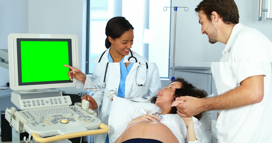 Pregnant Woman Undergoing Ultrasound with Doctor and Partner - Free Images, Stock Photos and Pictures on Pikwizard.com